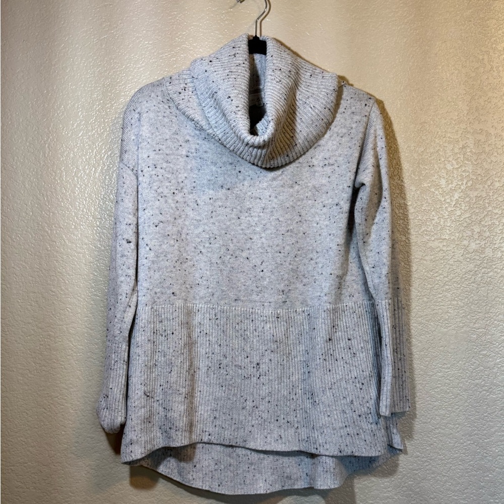 Lou & Grey Speckled Light Gray Cowl Neck Sweater